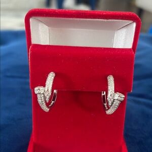 Sterling silver white gold plated CZ Nail Hoop Earrings